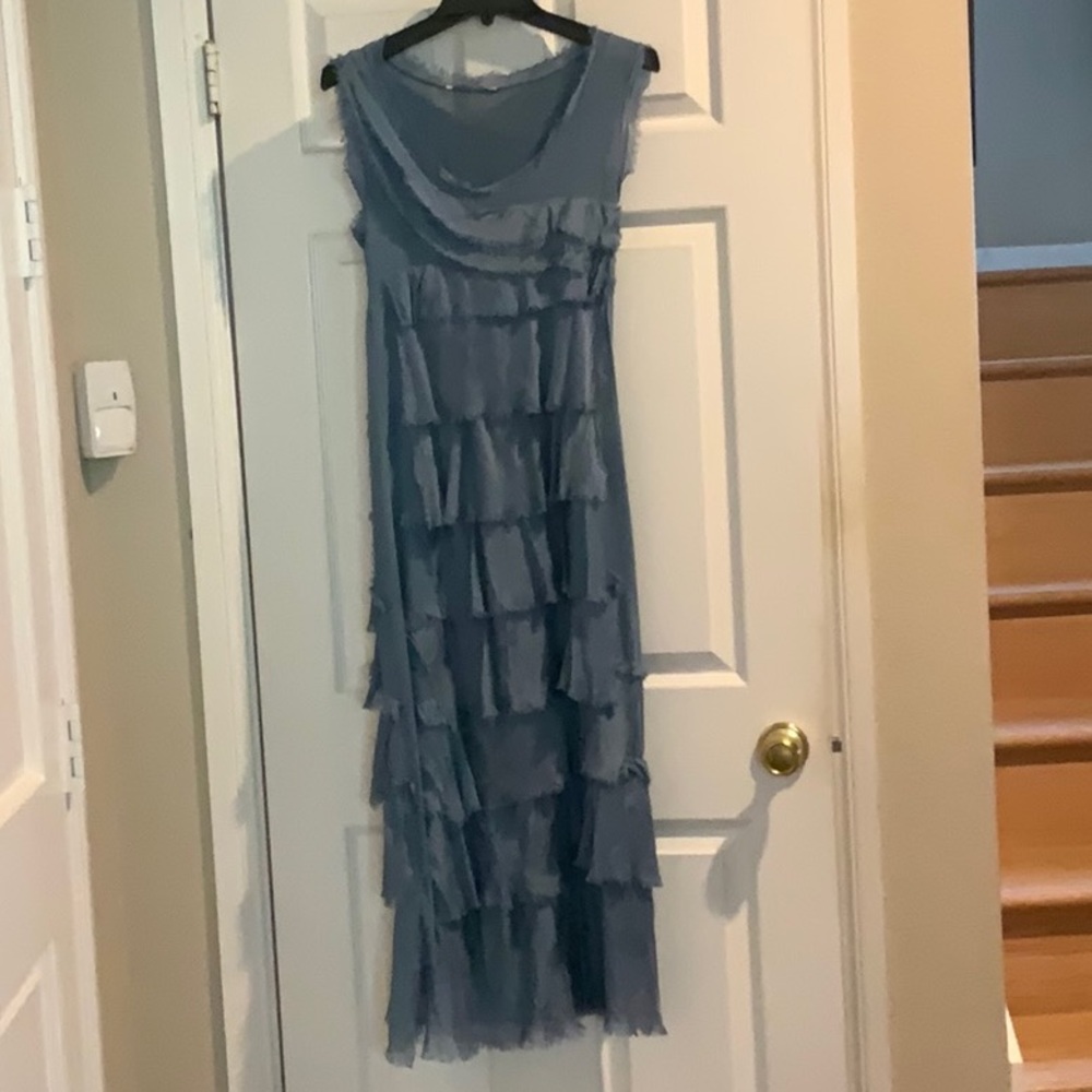 Shimmering Steel Blue Dress-easy to pack in a suitcase to go off for the weekend